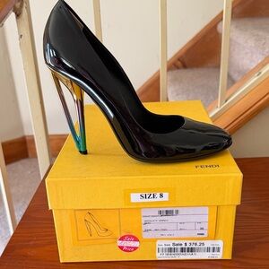 Fendi Black Heels with Gold and Green Details